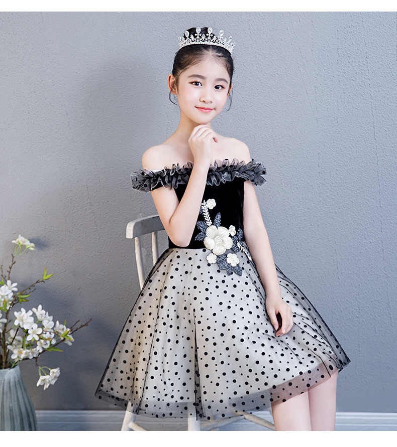 Cô gái sinh nhật công chúa váy fluffy trẻ em người mẫu catwalk nhỏ chủ nhà buổi tối trang phục piano mùa đông quần áo em bé