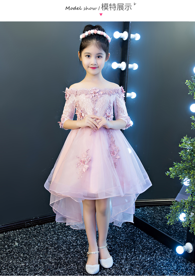 Màu hồng cô gái công chúa váy trẻ em của sàn catwalk trang phục cưới hoa cô gái fluffy áo sơ mi tổ chức sinh nhật buổi tối ăn mặc mùa hè quần áo be gái 10 tuổi