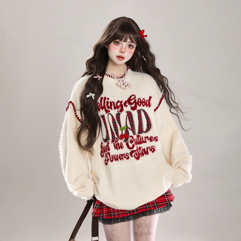 American Retro Embroidered Sweater for Girls, Autumn and Winter 2026 New Style, Lazy Style Loose Knitted Top American Retro Embroidered Sweater for Girls, Autumn and Winter 2026 New Style, Lazy Style Loose Knitted Top