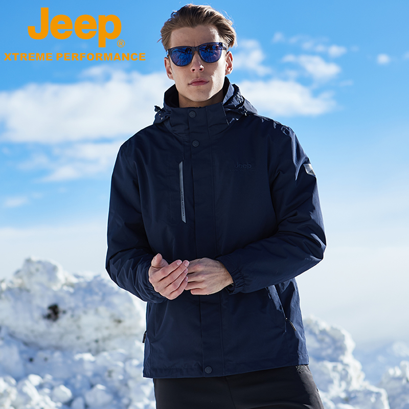 Jeep Men's Clothing Flagship Store Outdoor Assault Suit Men's Three-in-one Detachable Plus Suede Thickened Waterproof Mountaineering Suit Jacket