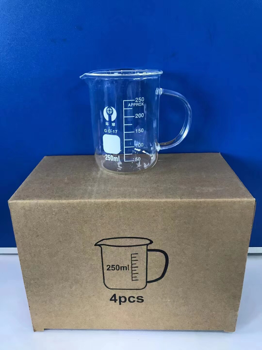 环球加厚玻璃烧杯 带柄烧杯 实验室刻度量杯250ml500ml水杯带把手