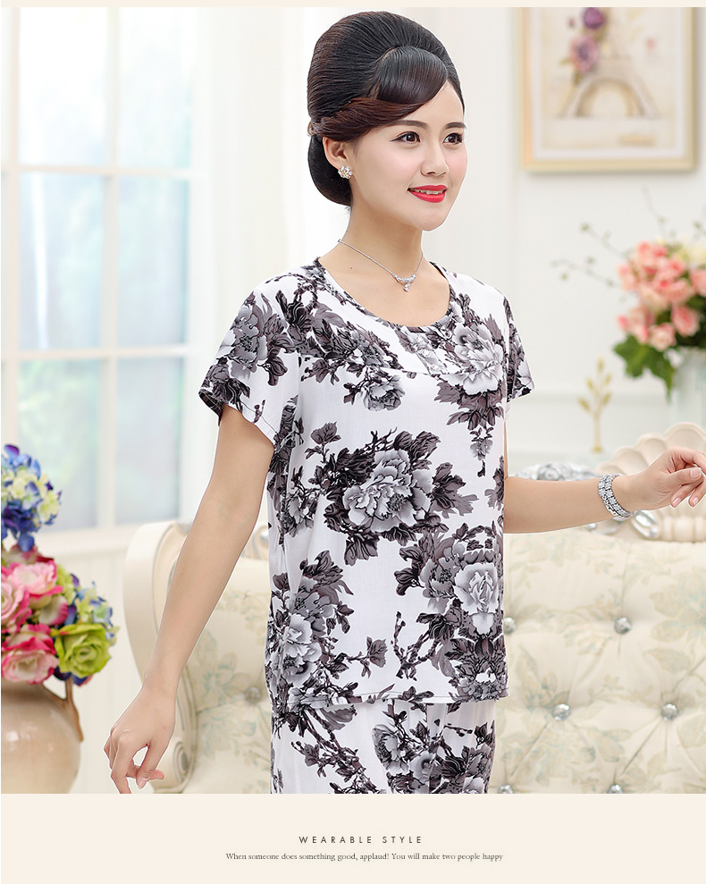 Mùa hè cotton ngắn tay của phụ nữ mỏng trung niên bông lụa đồ ngủ tops của mẹ mảnh duy nhất để tăng giản dị quần áo khách đồ bộ kiểu
