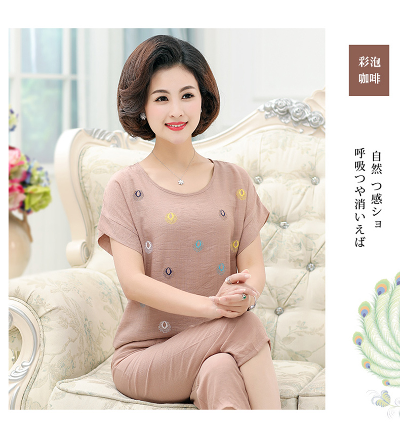 Mùa hè đồ ngủ nữ cotton ngắn tay cotton và linen trung niên mẹ kích thước lớn mùa hè quần áo cotton cũ dịch vụ nhà phù hợp với