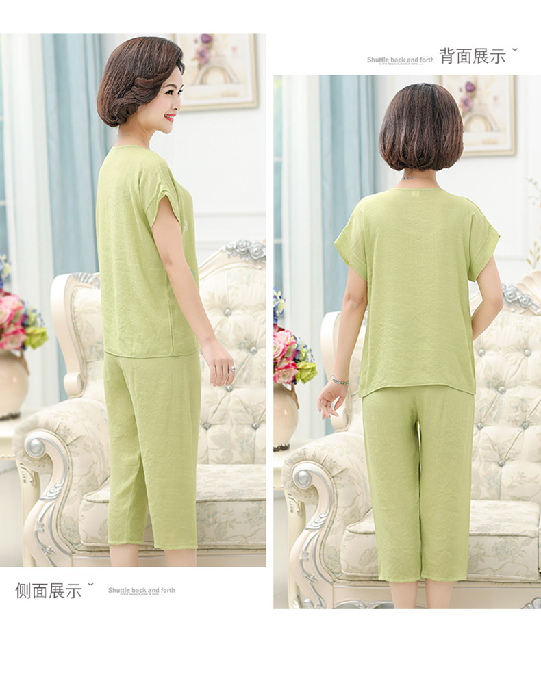 Mùa hè đồ ngủ nữ cotton ngắn tay cotton và linen trung niên mẹ kích thước lớn mùa hè quần áo cotton cũ dịch vụ nhà phù hợp với