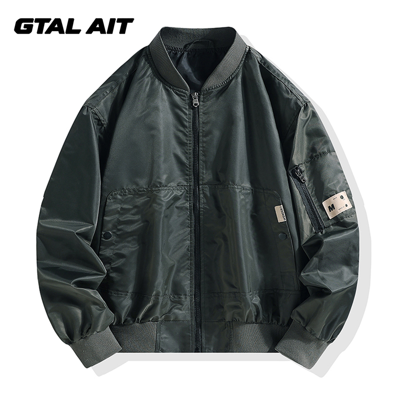 Gtal Ait American Retro Stand-Collar Pilot Jacket for Men, Loose Fit, Versatile Workwear, Functional Air Force Coat, Trendy