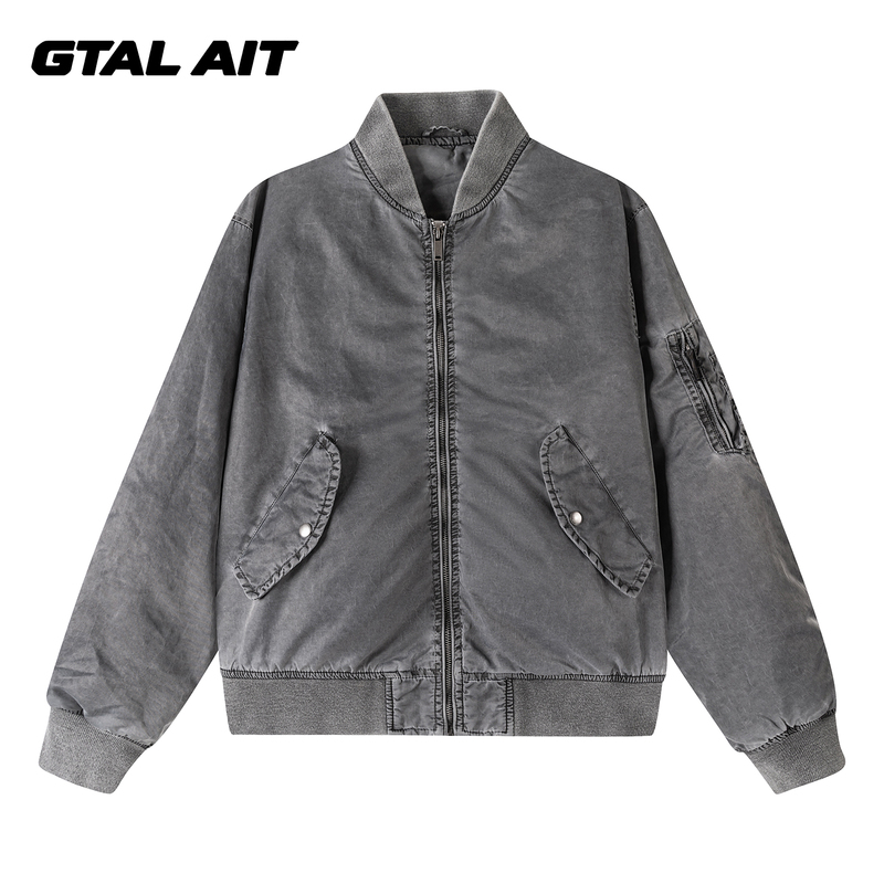 Gtal Ait American Workwear Style Bomber Jacket Men's Autumn and Winter Baseball Collar Zipper Jacket Loose Air Force Top Gtal Ait American Workwear Style Bomber Jacket Men's Autumn and Winter Baseball Collar Zipper Jacket Loose Air Force Top