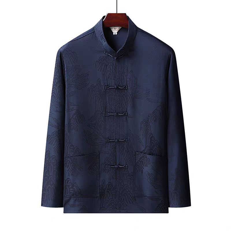 Spring and Summer Tang Suit Men's Long-Sleeved Shirt, Business Gentleman Style, Middle-Aged and Elderly Zhongshan Suit, Dad Suit, Grandpa Silk Cotton Suit Spring and Summer Tang Suit Men's Long-Sleeved Shirt, Business Gentleman Style, Middle-Aged and Elderly Zhongshan Suit, Dad Suit, Grandpa Silk Cotton Suit