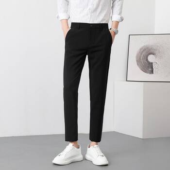 Summer ice silk nine-point black slim fit men's suit pants