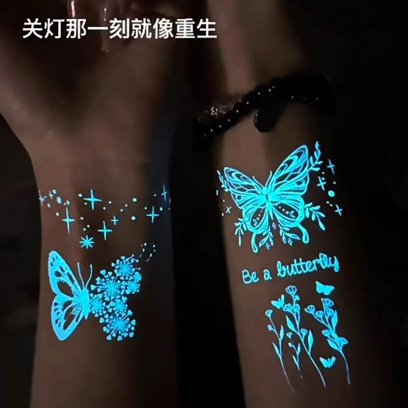 White Luminous Tattoo Stickers, Fluorescent, Waterproof and Long-Lasting, Women's Wrist Music Festival Face Stickers, Butterfly Stickers, Concert Kidsren