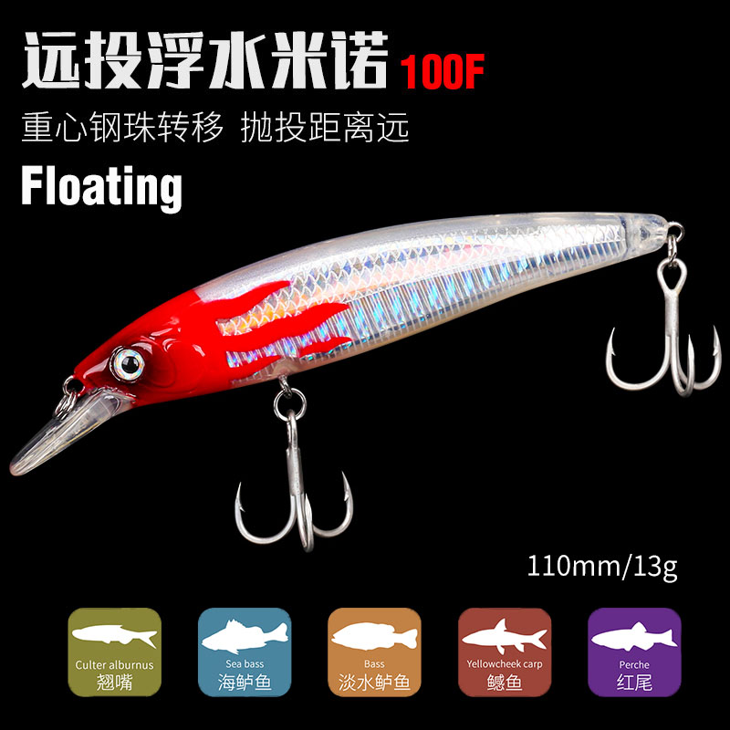 Catch house DW03 Floating Minor Lu bait 100MM13g fraudulent bass bait sea bass bait blood slot hook