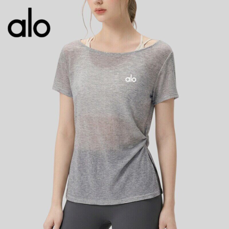 Aio New Side-Slit Sports T-Shirt for Women, Loose and Breathable Yoga Cover-Up, Running Training Fitness Wear, Short-Sleeved