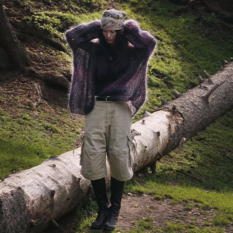 Plumeage2026 Fully Hand-Knitted Plum Gray Gradient Mohair Cardigan Plumeage2026 Fully Hand-Knitted Plum Gray Gradient Mohair Cardigan