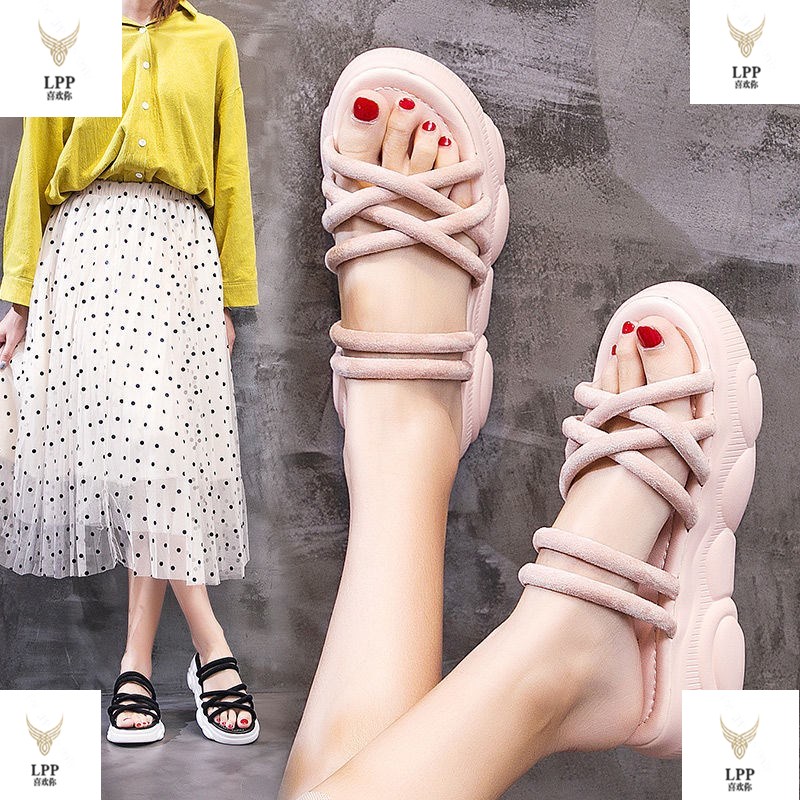 Sandals women 2020 Summer new sports in heel Slope with pine pastry thick bottom Rome pregnant woman flat bottom big size women's shoes