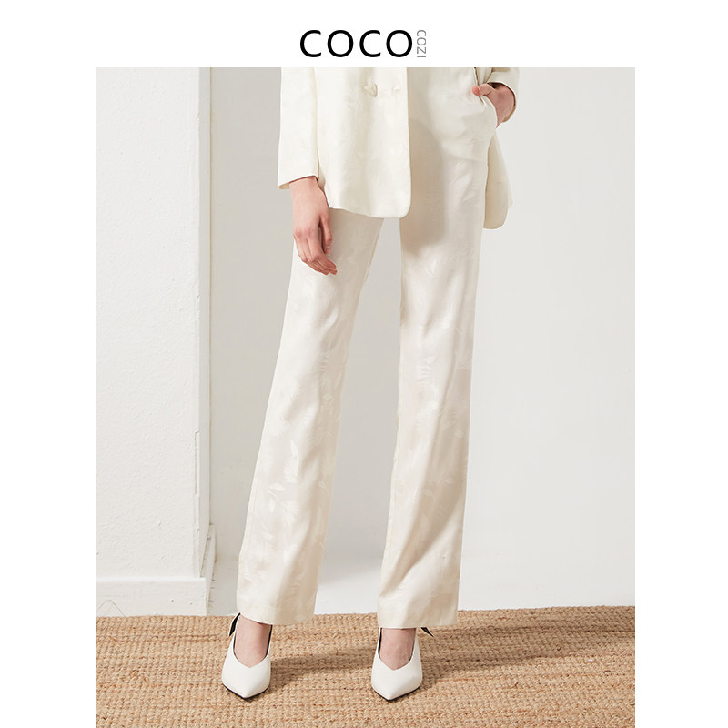 cococozzi Winter new high waist straight cylinder Career true silk long pants female display slim pure color Career casual pants