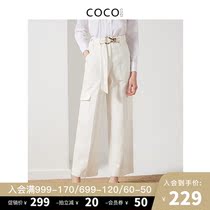 Casual wide leg pants straight trousers womens 2021 autumn and winter new solid color lace-up waist professional pants thin