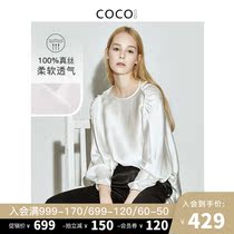 COCOCOZI fiber Luo (silk)lantern sleeve pullover silk shirt woman heavy mulberry silk shirt woman