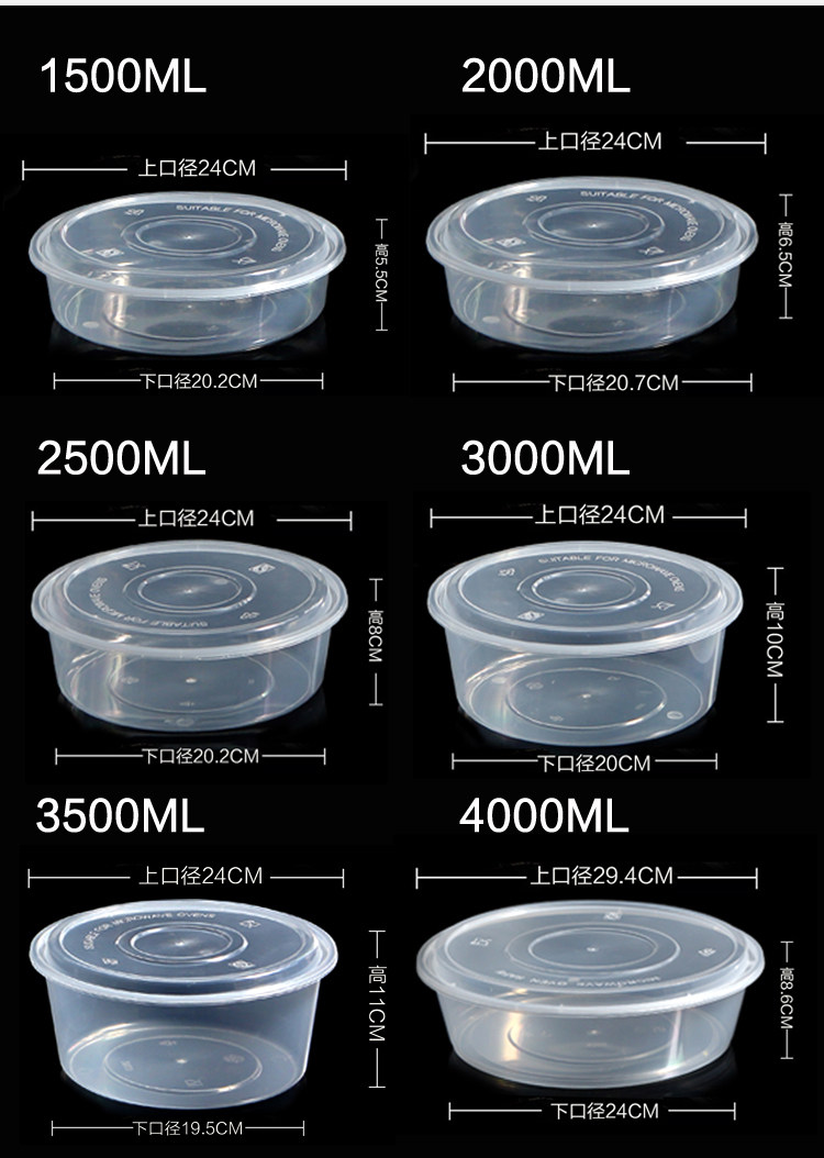 Одноразовые Коробка для ланча круглый 1250/1500/1750/2000ml пластик Вывод быстрого питания легко тюк коробка для завтрака 
