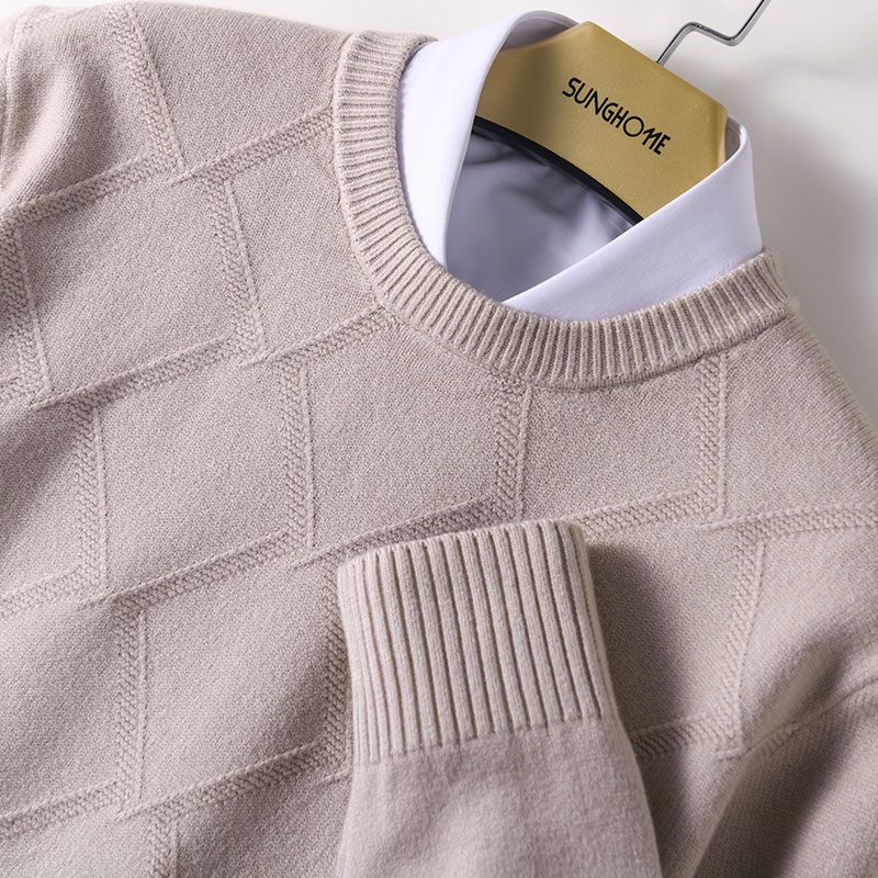 Autumn Cashmere Sweater for Men, Diamond-Shaped Retro Sweater, Thickened Loose Large Size Round Neck Wool Sweater, Men's Base Knitwear