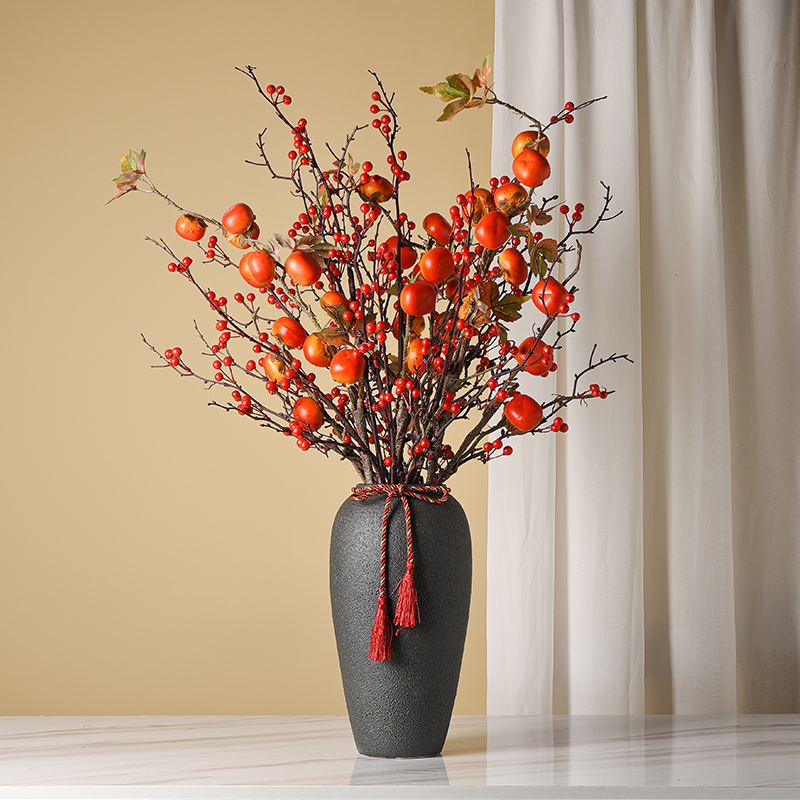 Hair Treasure Red Fruits Winter Green Emulation Flower Living Room Furnishing Persimmon Pomegranate Dried Flower Fake Flowers Jo Relocating Decorative Flower Arrangement Swaying Pieces