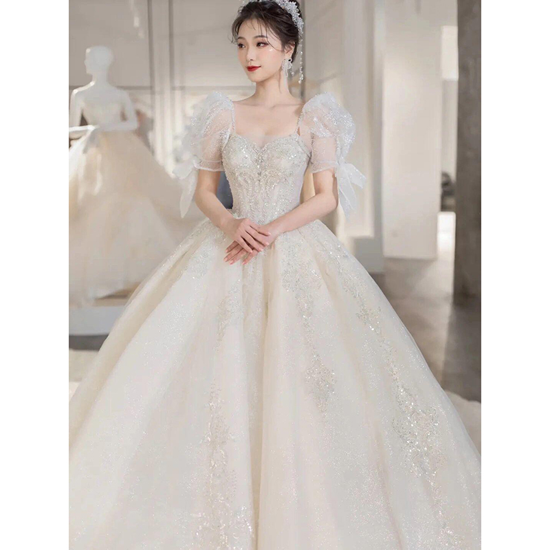 French main wedding dress bride 2024 small high -end heavy work retro court style pregnant women high -level texture large size French main wedding dress bride 2024 small high -end heavy work retro court style pregnant women high -level texture large size