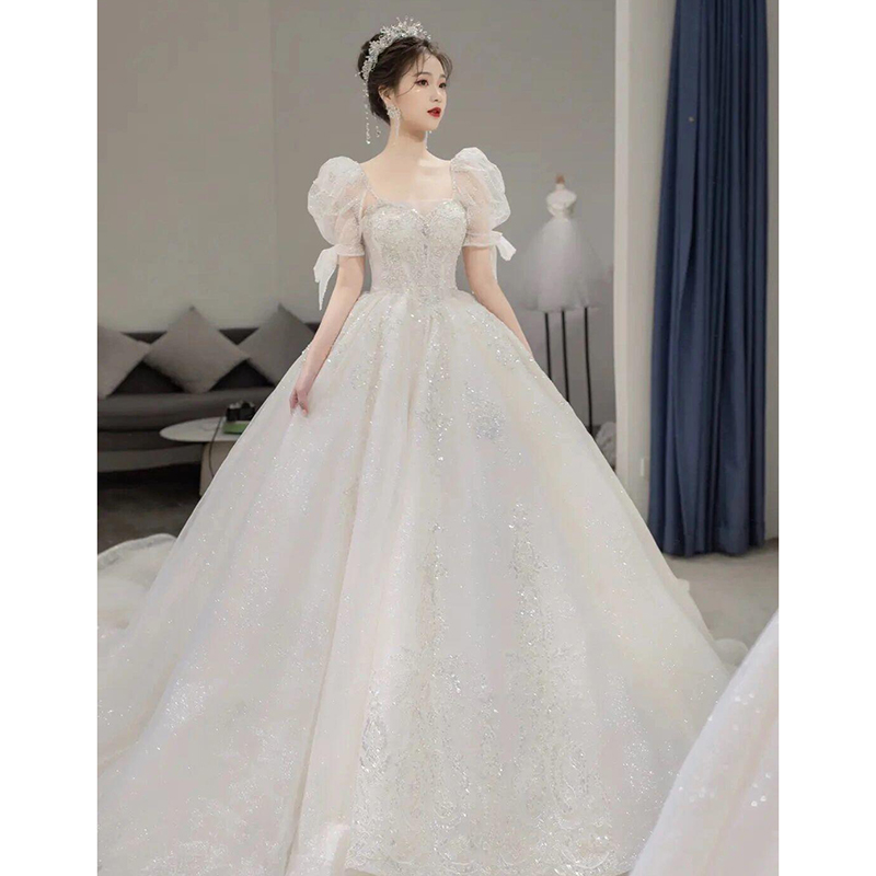French main wedding dress bride 2024 small high -end heavy work retro court style pregnant women high -level texture large size French main wedding dress bride 2024 small high -end heavy work retro court style pregnant women high -level texture large size