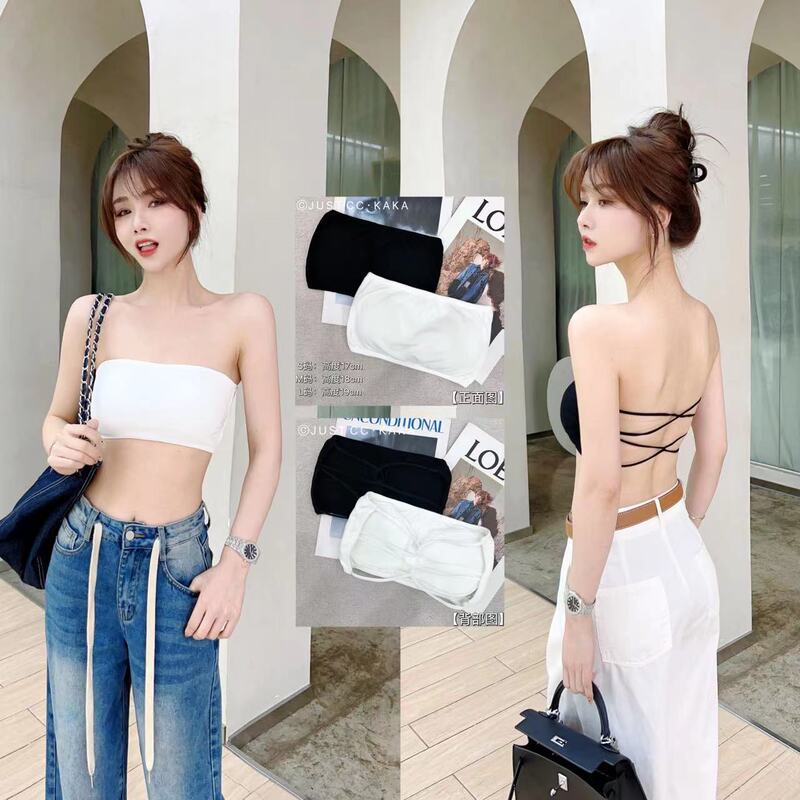Kaka Women's Official Authentic Korean Style Backless Tube Top One-Piece Bra Strapless Chest Wrap Beautiful Back Bra for Layering