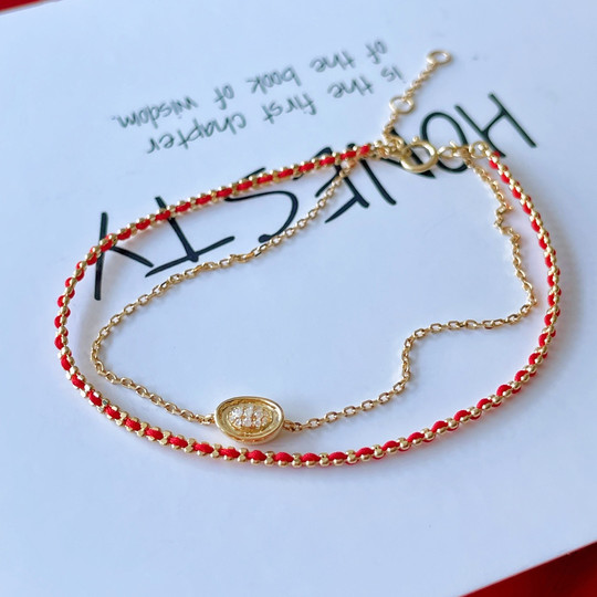 18K Gold Diamond Ingot Bracelet for Women in Their Zodiac Year, Lucky Red String, Cute, Lively, Exquisite, Fashionable, Versatile, Ins-Style