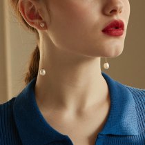 Earrings earrings design sense niche sterling silver earrings pendant female European and American temperament round face thin long pearl earrings