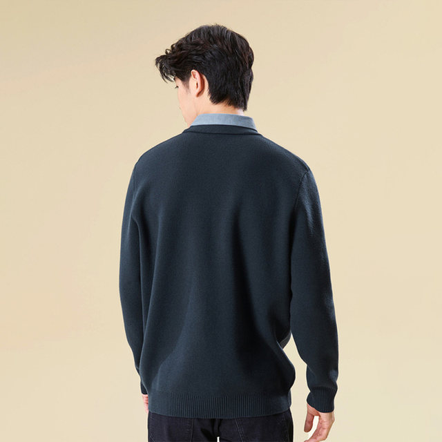 HLA/Heilan House light business sweater double collar sweater 23 autumn and winter new pullover fake two pieces for men