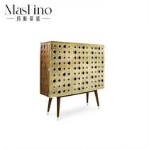 Masfino Retro Luxurious Clothing Shop Stainless Steel Gilded Honeycomb Locker Room Dining Side Cupboard
