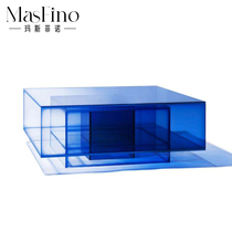 Masfino Modern Light Extravagant Designer Creative Mesh Red Acrylic Geometric Square Tea Table Living Room Rectangular Bench