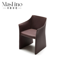 Masfino Nordic Modern Minimalist Single Chair Creative Solid Wood Leather Armrest Dining Chair Dining Room Home Reception Chair