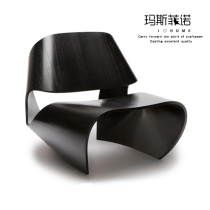 Masfino Modern Light Lavish Creative Solid Wood Curved Profiled Balcony Casual Chair Sofa Chair Living-room Fashion Hotel