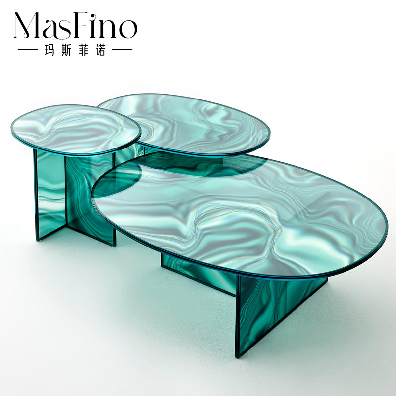 Masfino modern light luxury creative art dream flow color glass water ripple coffee table net red round edge a few living room