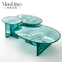 Masfino Modern Light Lavish Creative Art Dream Streaming Color Glass Water Corrugated Tea Table Tennis Red Round Edge A Few Living Room