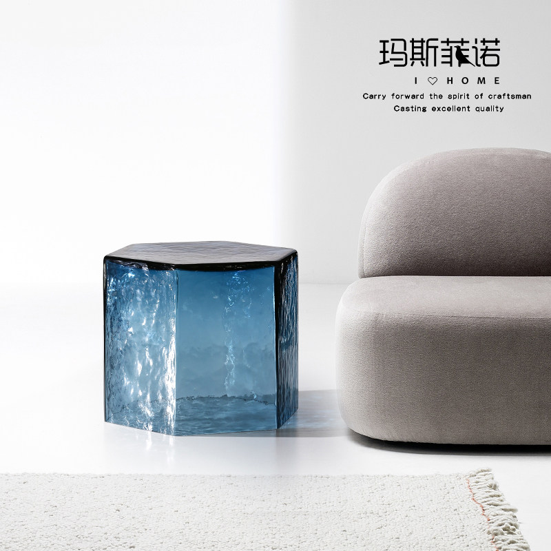 Masfino Modern White Creative Glass Tea Several Living Hall on Advanced Swing Parts Blue Transparent Side Several Sofa