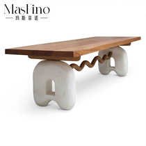 Masfino Middle Guang Solid Wood Table French Retro Rectangular Tea Table Nordic Bed Table Furniture