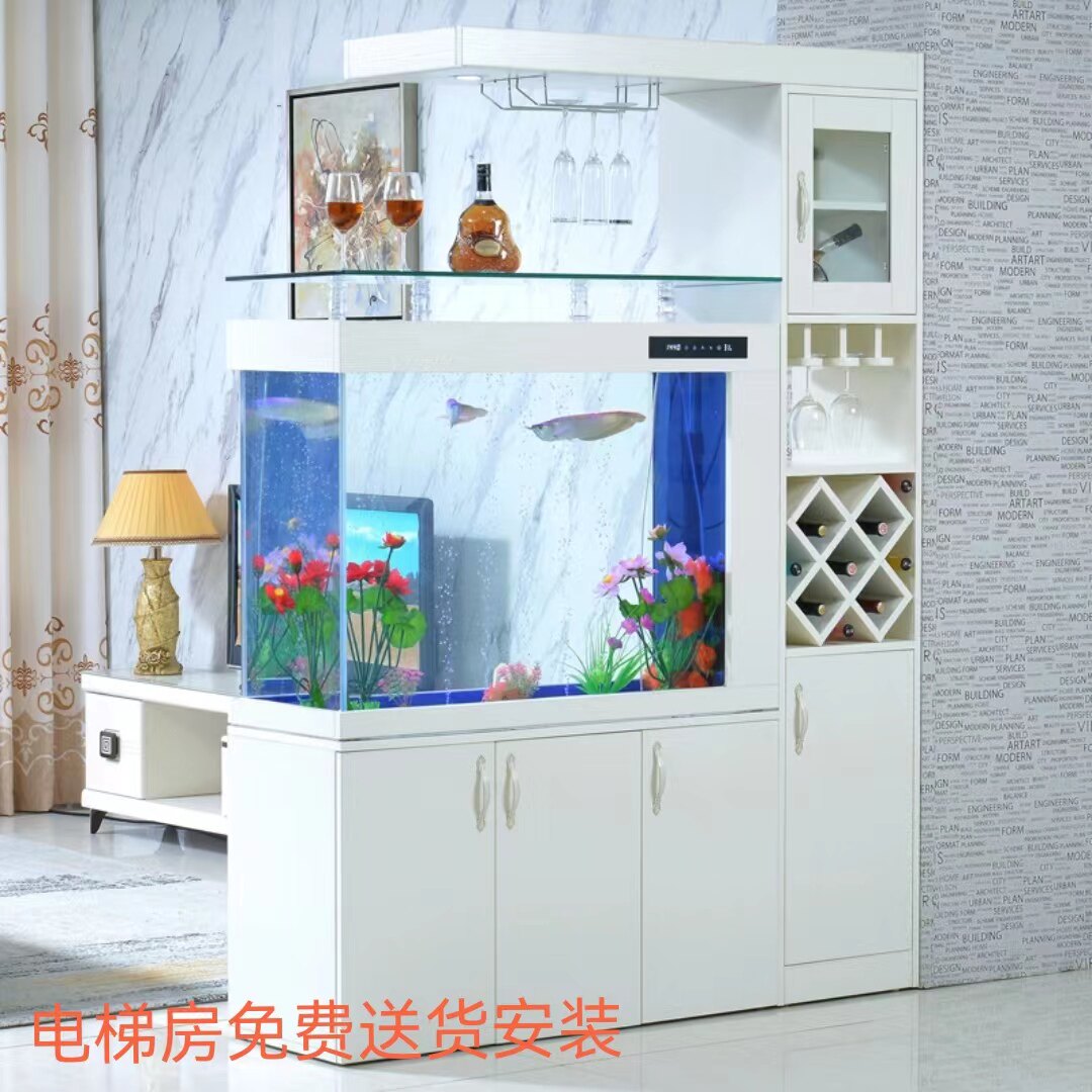 Aquarium goldfish cylinder square wine cabinet partition large and medium-sized ultra-white glass Chinese living room screen household shoe cabinet