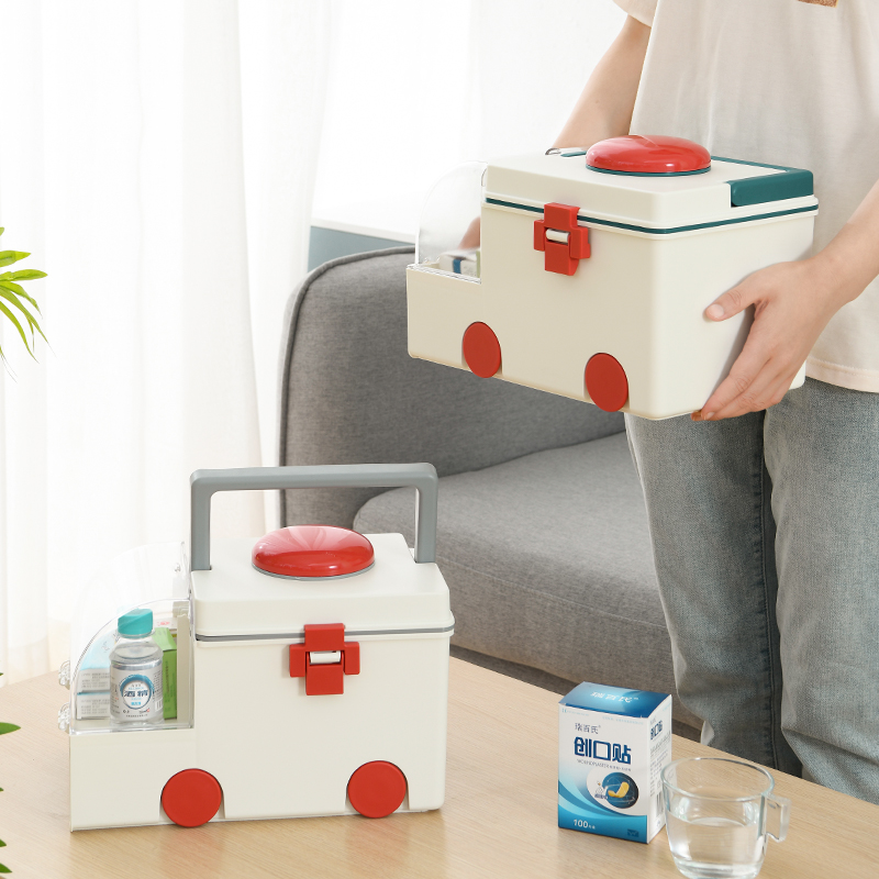 Home Medicine Medical box Hand Large Number of Contained Storage Tank Ambulance Model Large Capacity Plastic Medicine Box