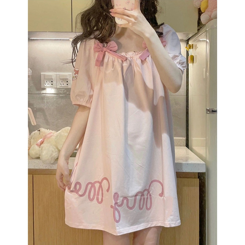 Cute Melody Nightgown for Women, Summer 2025 New Short-Sleeved Pajamas, Princess Bow Home Wear, Can Be Worn Outside