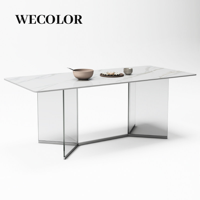 Italian imported rock board table small apartment creative tempered glass rectangular modern light luxury island table one