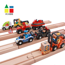 Airplane police car fire truck Christmas car compatible wooden track magnet small Train Boy Girl Toy