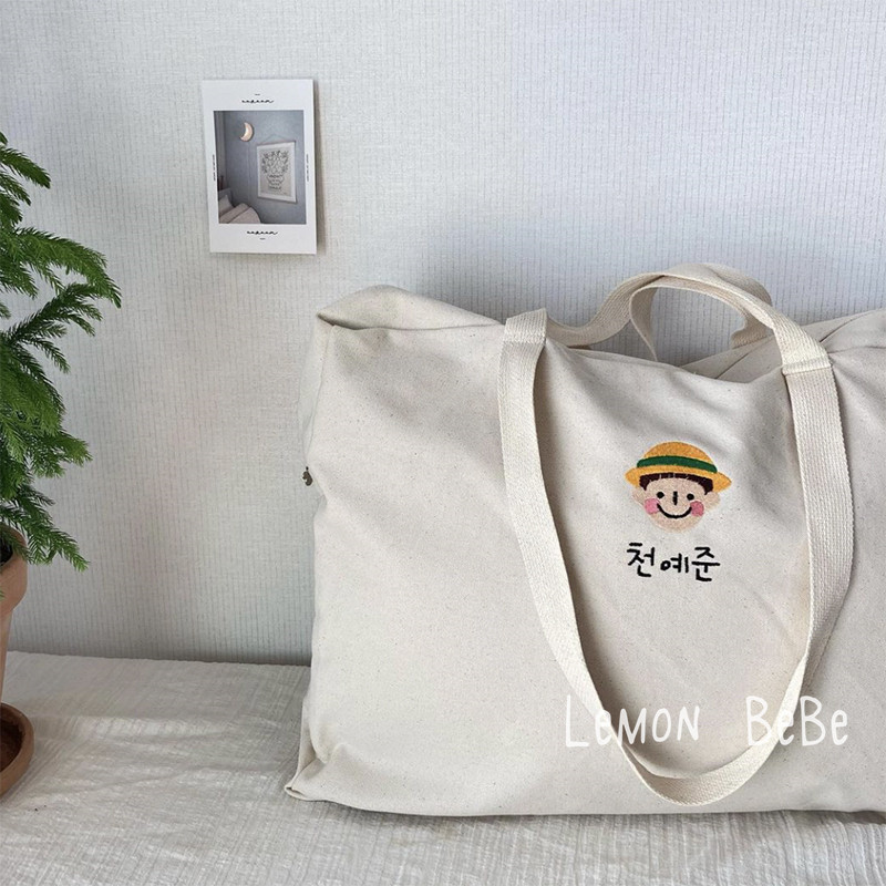 Korea ins kindergarten quilt storage bag cartoon embroidered canvas tote bag home clothes finishing bag