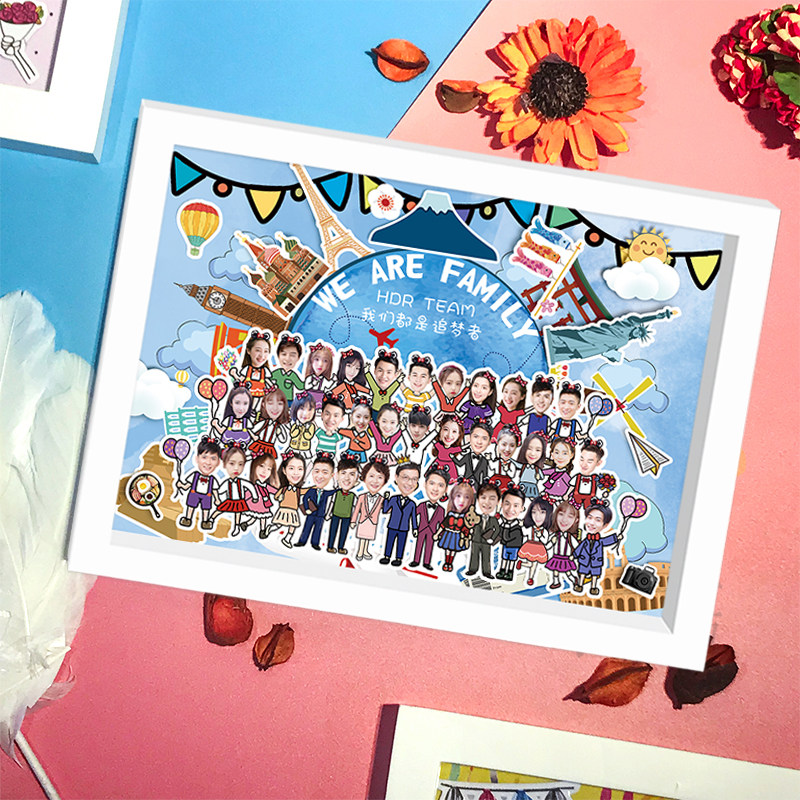 Group company annual meeting cloud photo cartoon commemorative diy creative big head stickers custom table hanging wall three-dimensional photo frame