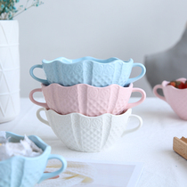 Outlet Cute Double Ear Baking Bowl Oval Relief Single Bread Bowl breakfast Cup Bowl Oven Cutlery