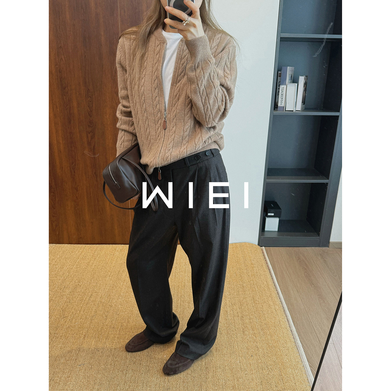 Rongrong Wiei Twisted Cashmere Consinee 100% Cashmere Heavy Cable Knit Double Zipper Sweater W26109545