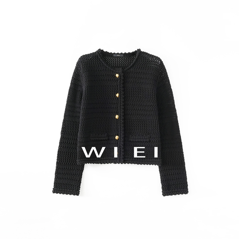 《Wi Ei》Earl Grey Tea*100% Cotton_Hollow Crochet Short Cardigan Jacket W26109181