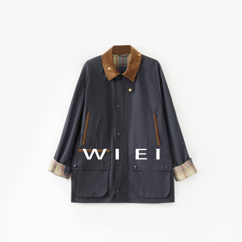《Wi Ei》Lin Yu Distressed Washed Color-Block Corduroy Collar Classic Silhouette Barn-Style Jacket W26106087 《Wi Ei》Lin Yu Distressed Washed Color-Block Corduroy Collar Classic Silhouette Barn-Style Jacket W26106087