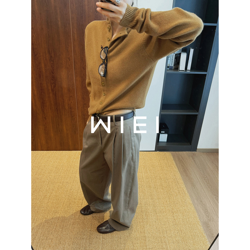 Rongrong Wiei Caramel Cream Consinee 100% Cashmere Relaxed Multi-Button Knit Cardigan W26314033