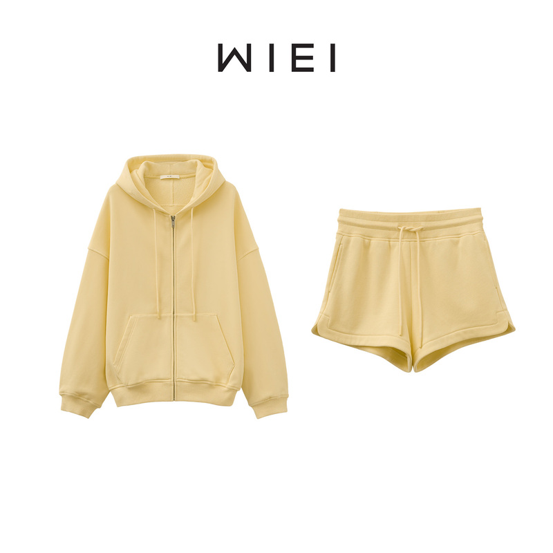 Wi Ei Half-Cooked Cheese* High Weight Pure Cotton Lazy Silhouette Hooded Sweatshirt Jacket/Shorts W25306116